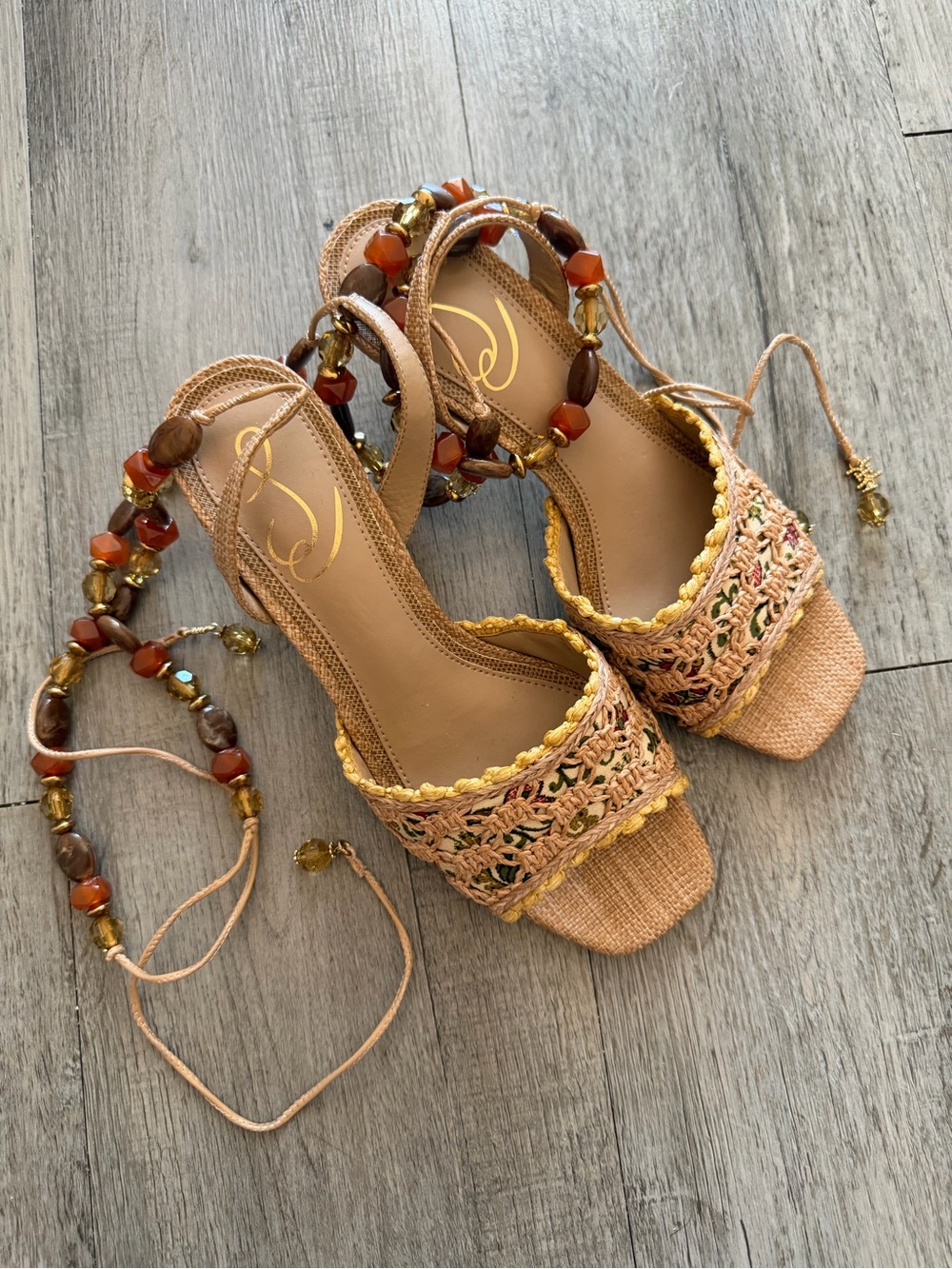 Sam Edelman Crochet Beaded Ankle-Tie Sandals